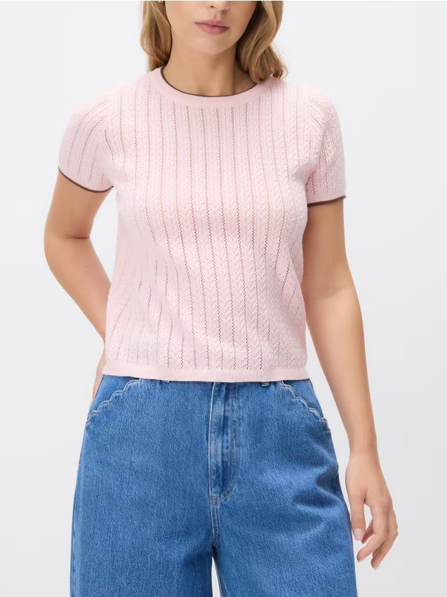 Reserved - Sweter z ażurowym wzorem - różowy