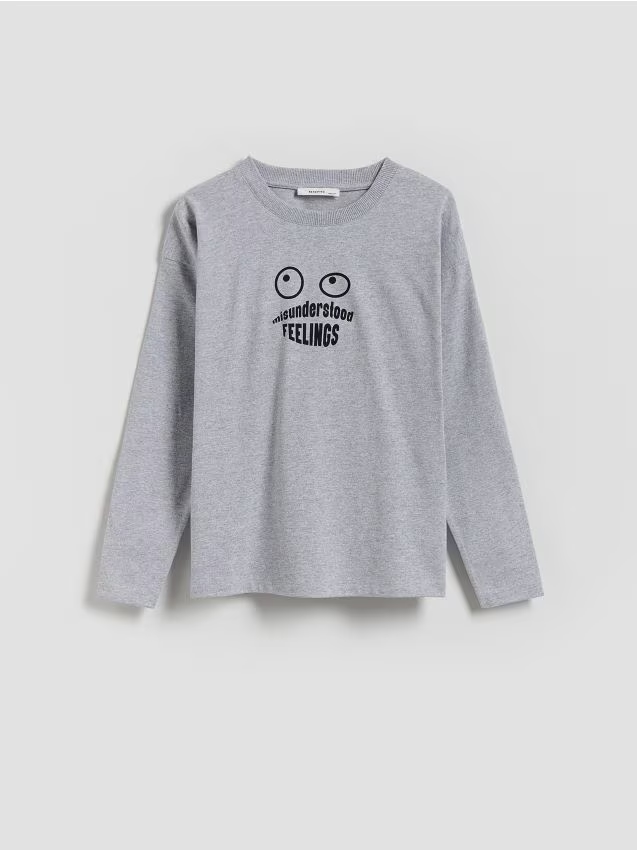 Reserved - Longsleeve z nadrukiem - jasnoszary