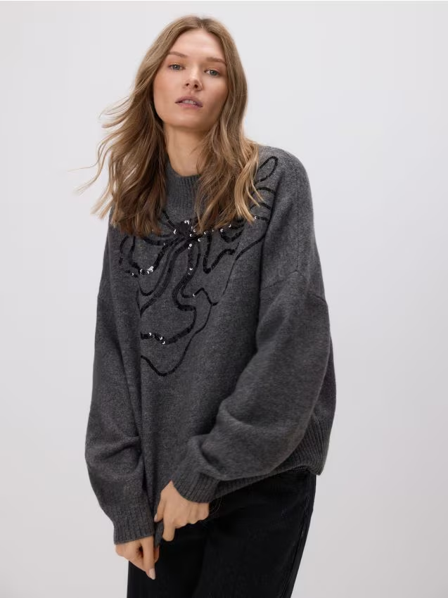 Reserved - Sweter z cekinowym wzorem - szary