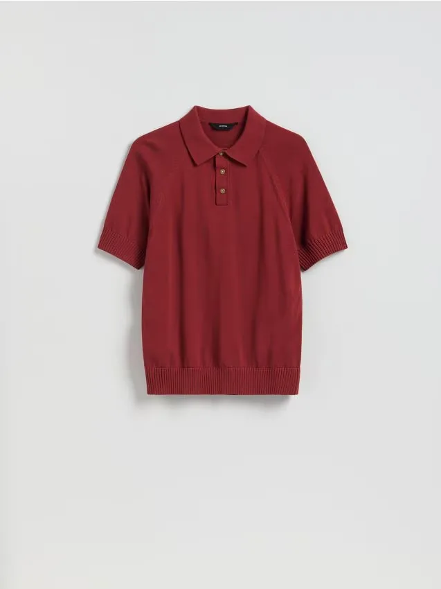 Reserved - Bawełniany sweter polo - czerwony