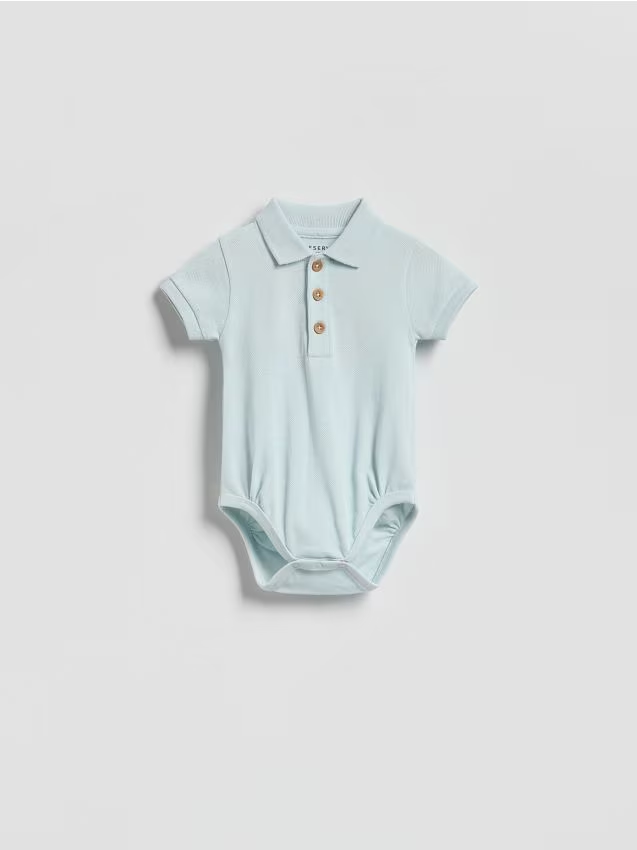 Reserved - Bawełniane body polo - jasnoniebieski