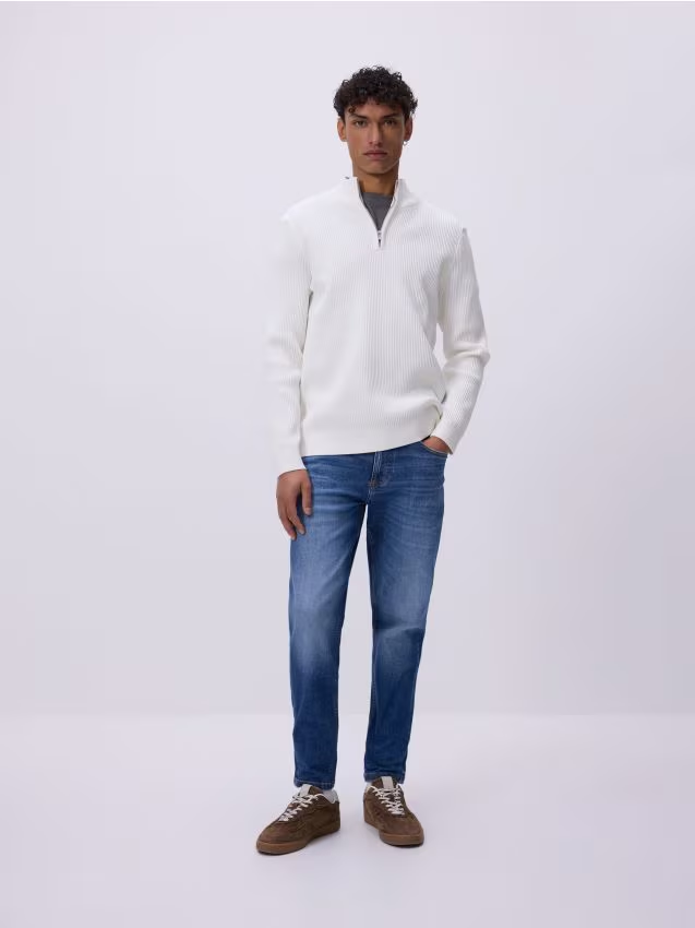 Reserved - Jeansy skinny z efektem sprania - niebieski