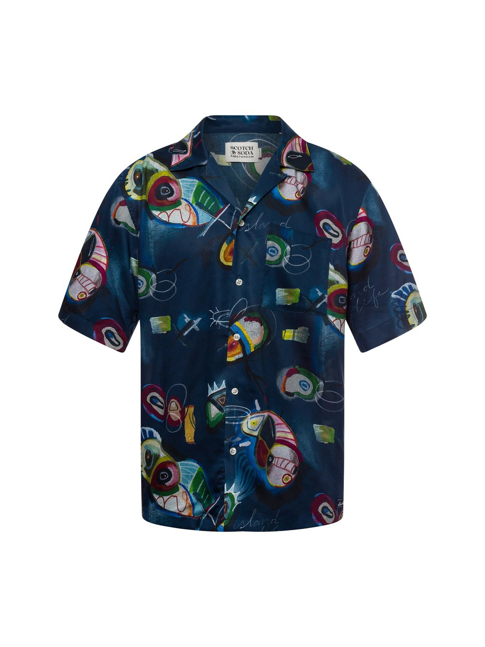 Scotch & Soda Męska koszulka z krótkim rękawem Mężczyźni Comfort Fit Lyocell niebieski|wielokolorowy, XL