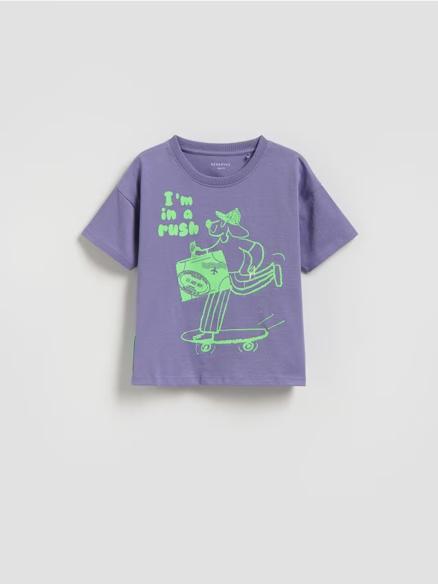 Reserved - Bawełniany t-shirt - fioletowy