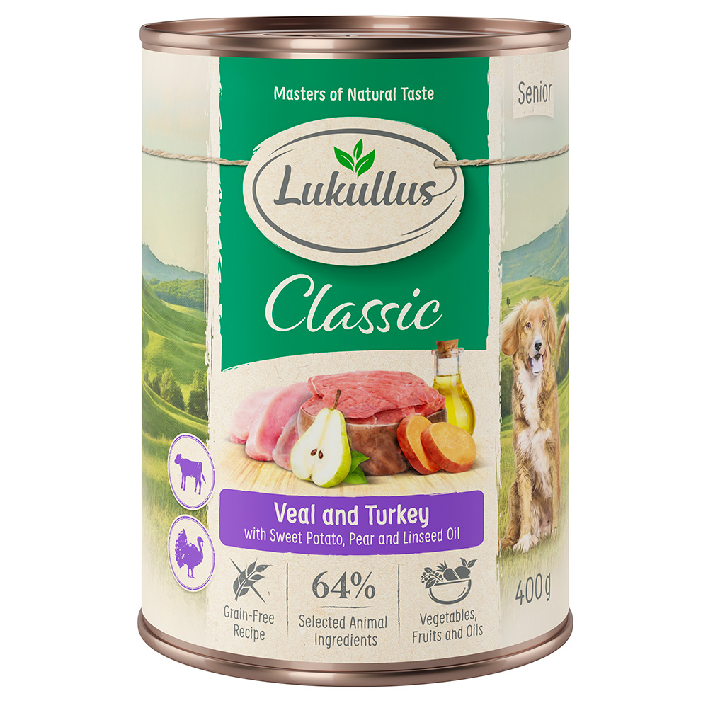Lukullus Naturkost Senior, 6 x 400 g - Indyk i cielęcina