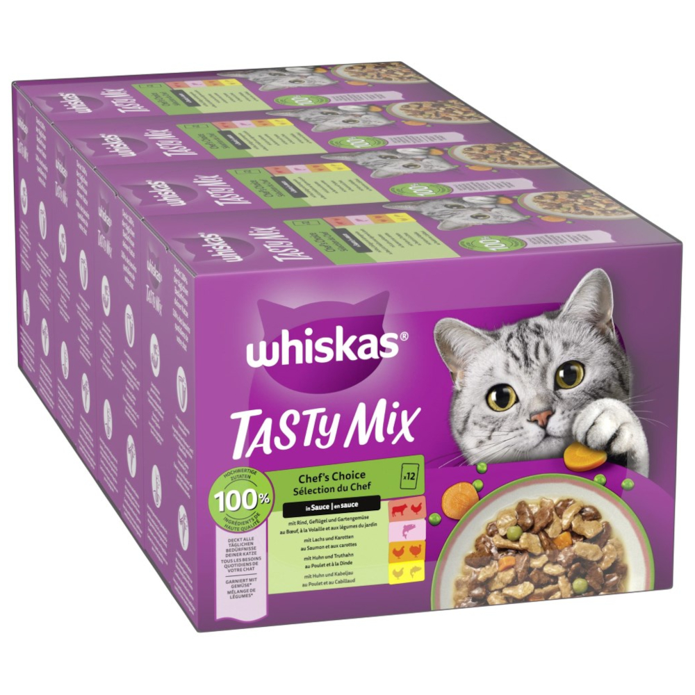 Pakiet Whiskas Tasty Mix, saszetki, 48 x 85 g - Wybór szefa kuchni w sosie