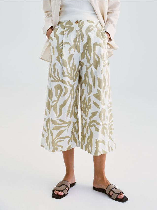 Reserved - Spodnie culotte z lnem - wielobarwny