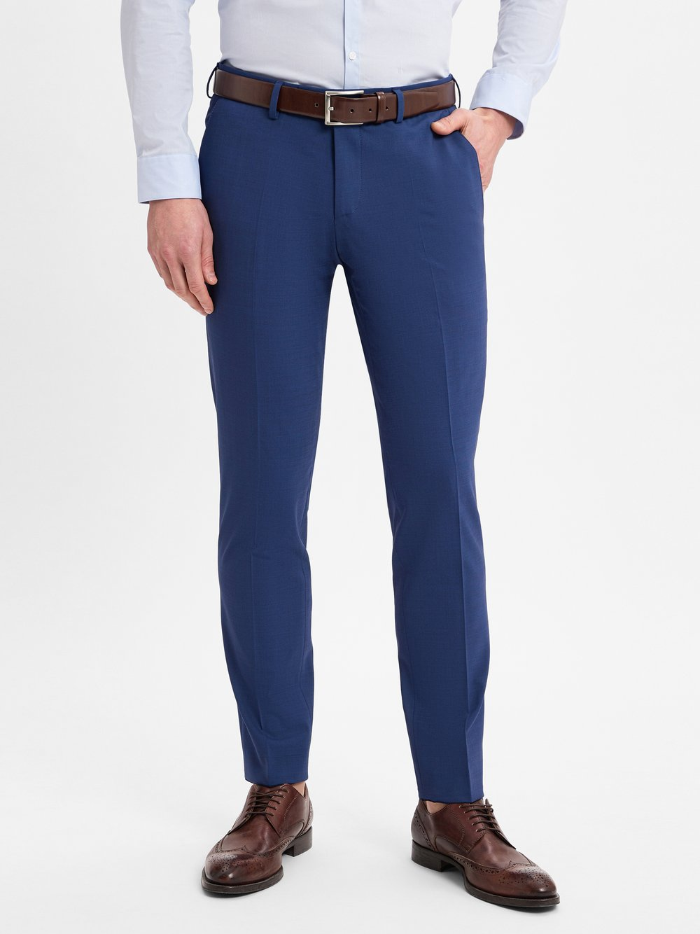 Finshley & Harding London Męskie spodnie od garnituru modułowego Mężczyźni Slim Fit Sztuczne włókno niebieski, 48
