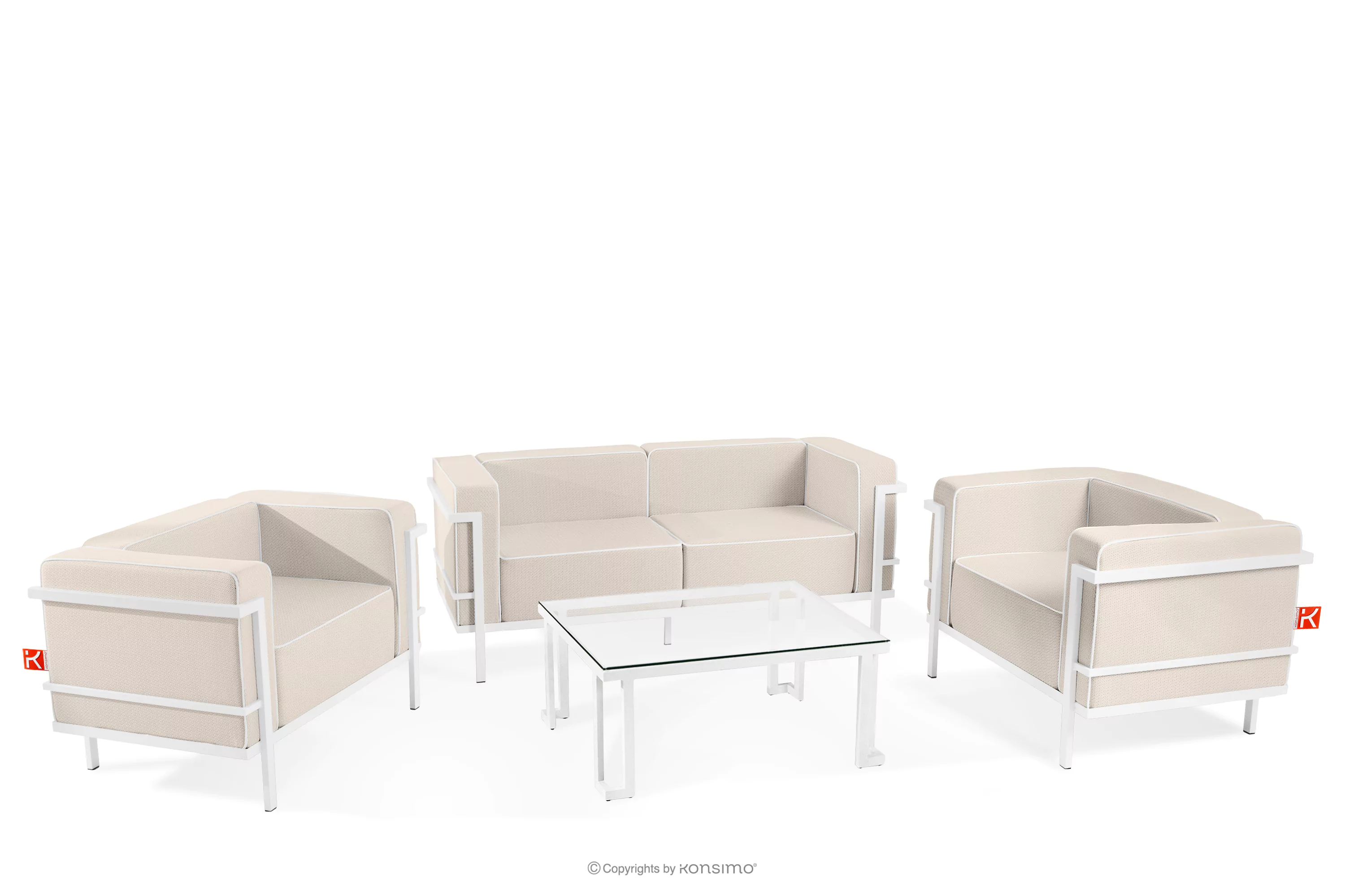 Zestaw mebli ogrodowych 2x fotel, sofa dwuosobowa, stolik biały/ciemny beżowy/biały TRIGLO