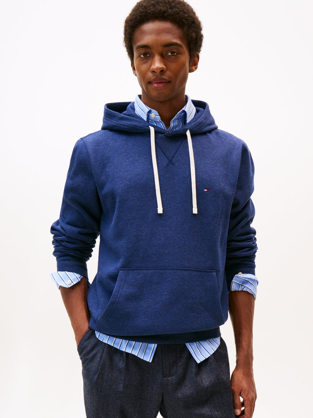 Tommy Hilfiger Męski sweter z kapturem Mężczyźni Materiał dresowy niebieski, L