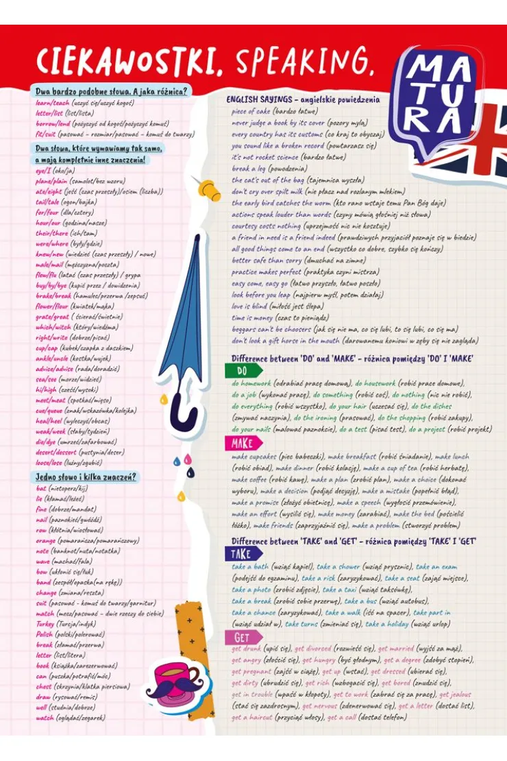 Dwustronna plansza A4. Angielski. Ciekawostki, speaking, writing