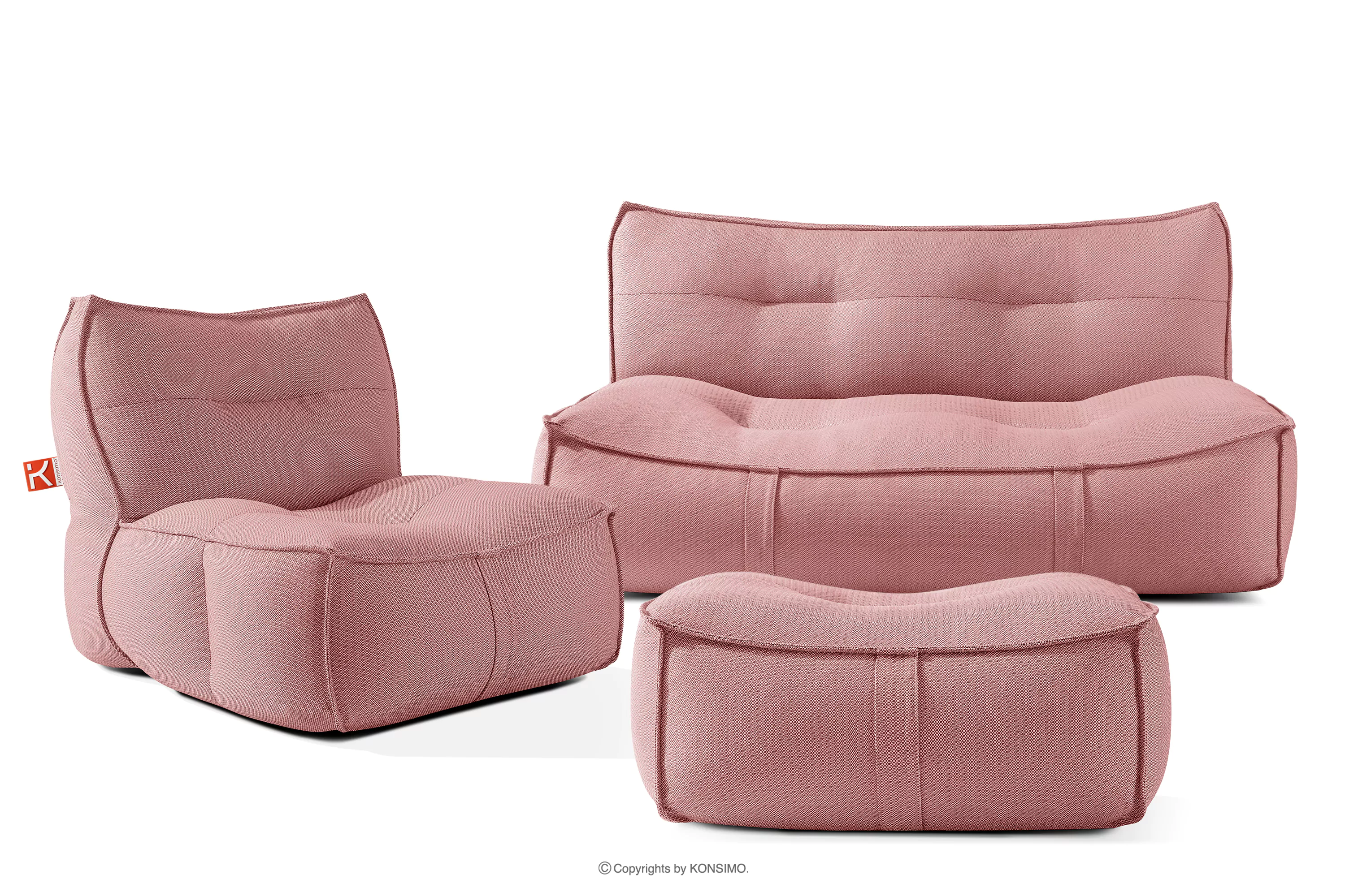 Komplet mebli ogrodowych sofa fotel puf w tkaninie plecionej outdoorowej czerwony/biały LOVIA