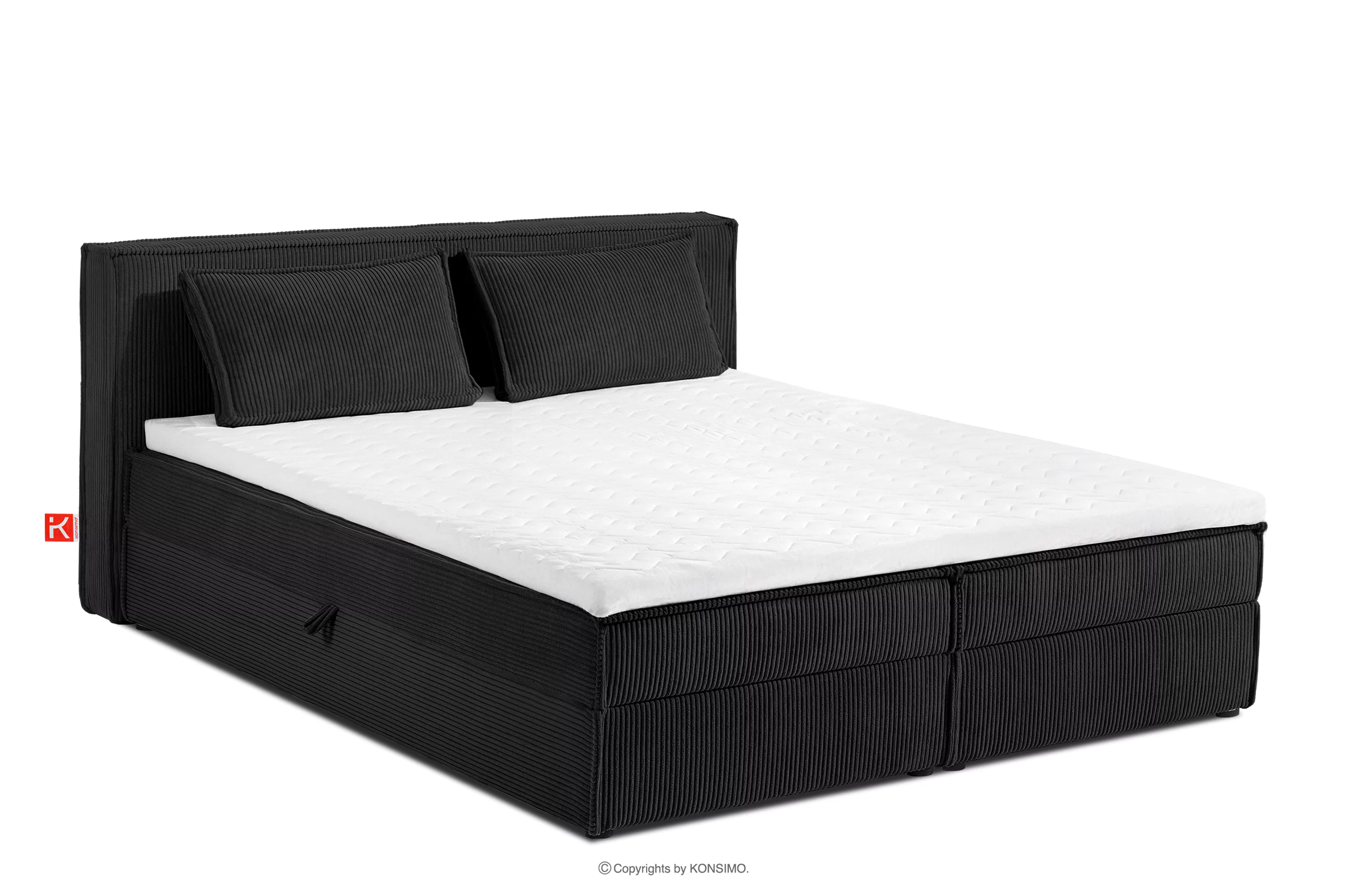 Łóżko kontynentalne z toperem dwuosobowe 180 cm w tkaninie sztruks czarny ROTI