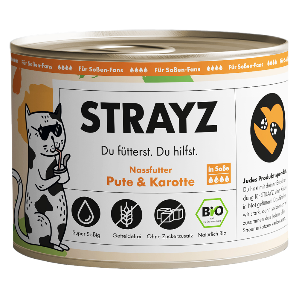 STRAYZ Bio Kot 6 x 200 g - Bio-indyk & bio-marchew w sosie