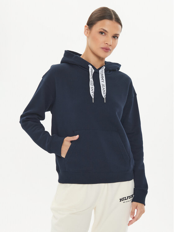 Tommy Jeans Bluza Logo Drawcord DW0DW17794 Granatowy Boxy Fit