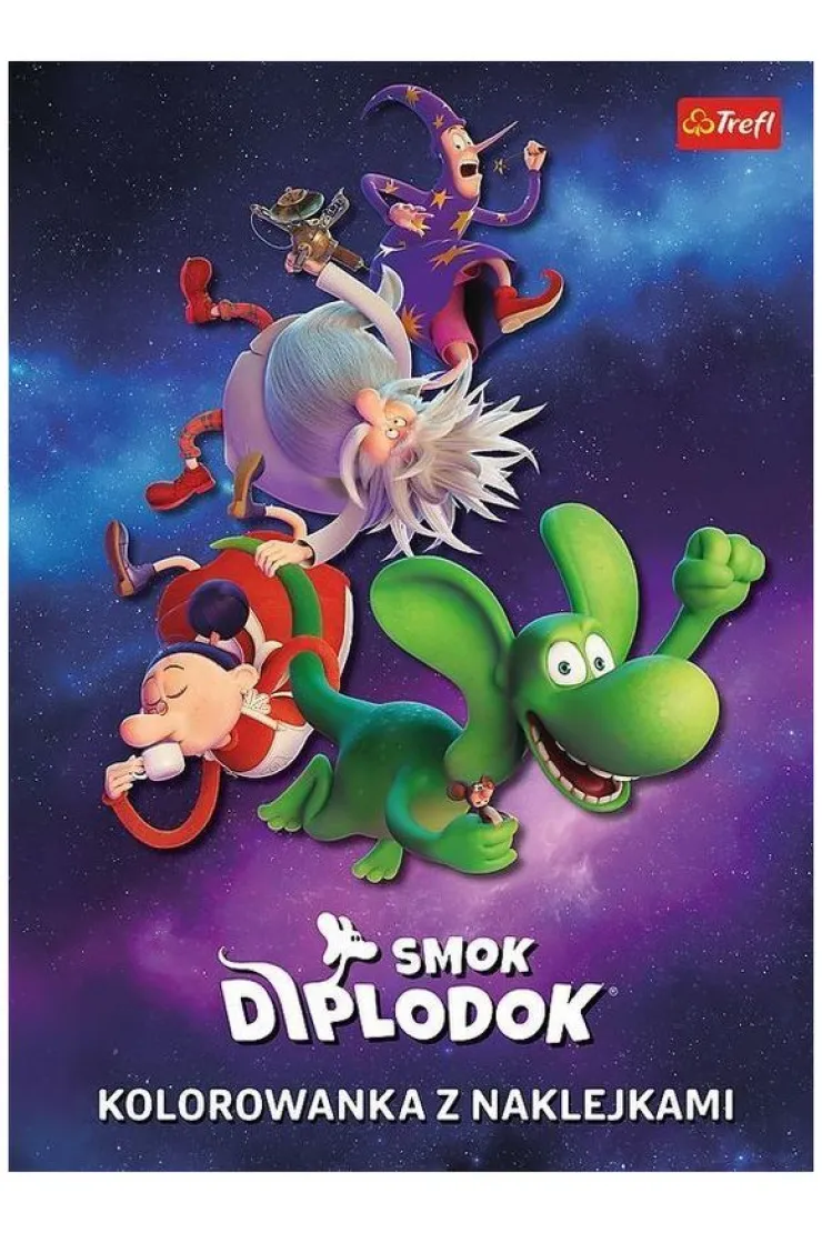 Smok Diplodok. Kolorowanka z naklejkami