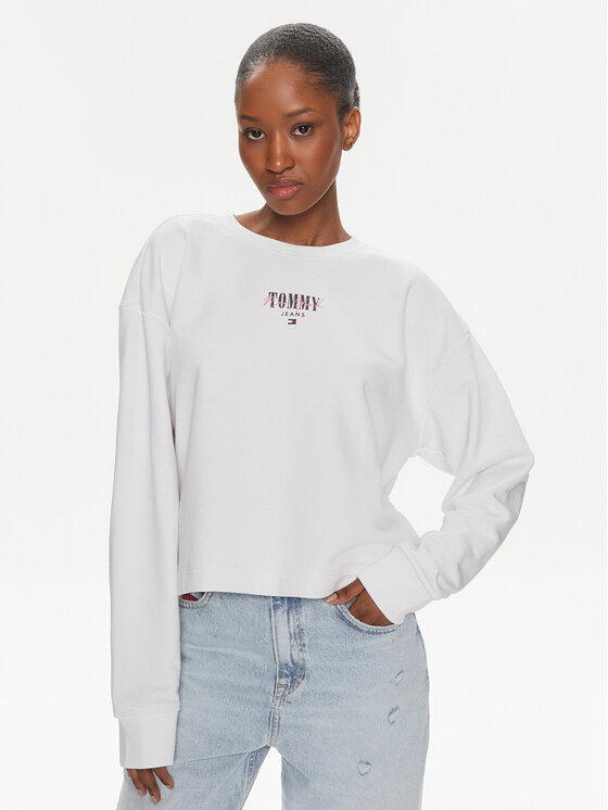 Tommy Jeans Bluza Essential Logo DW0DW17796 Biały Relaxed Fit