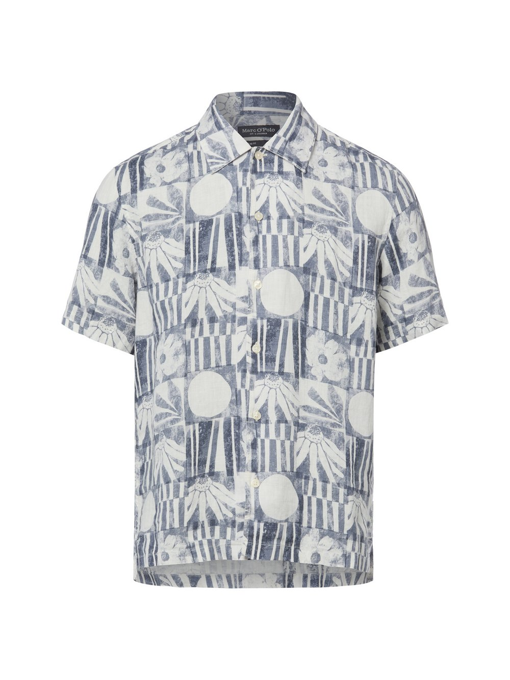 Marc O'Polo Męska koszula lniana Mężczyźni Regular Fit len (100%) niebieski|wielokolorowy, XXL
