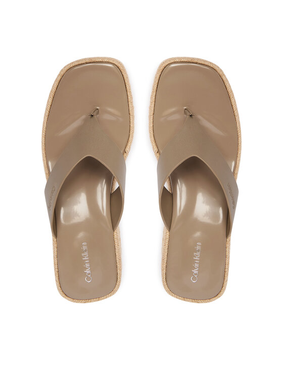 Calvin Klein Japonki Block Heel Espa 50 Thong Lth HW0HW02902 Brązowy