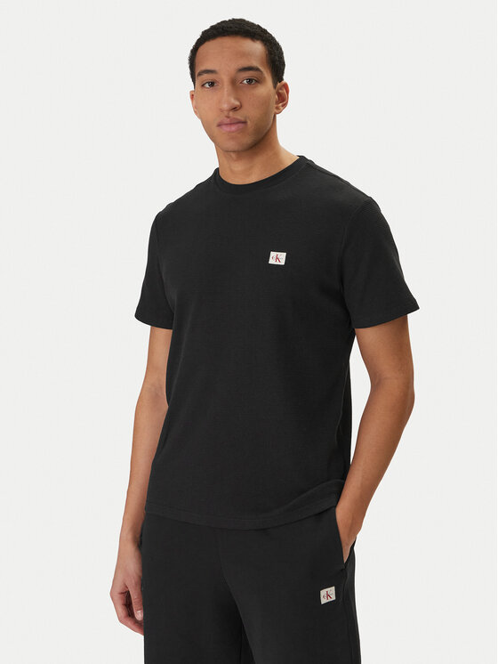 Calvin Klein Jeans T-Shirt Waffle Badge LV04RD008G Czarny Regular Fit
