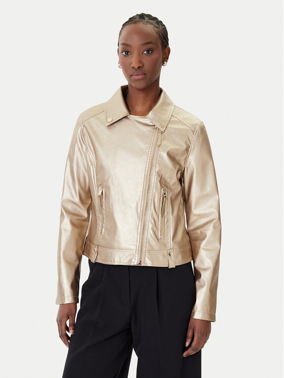 Rinascimento Kurtka z imitacji skóry CFC0124665003 Złoty Regular Fit