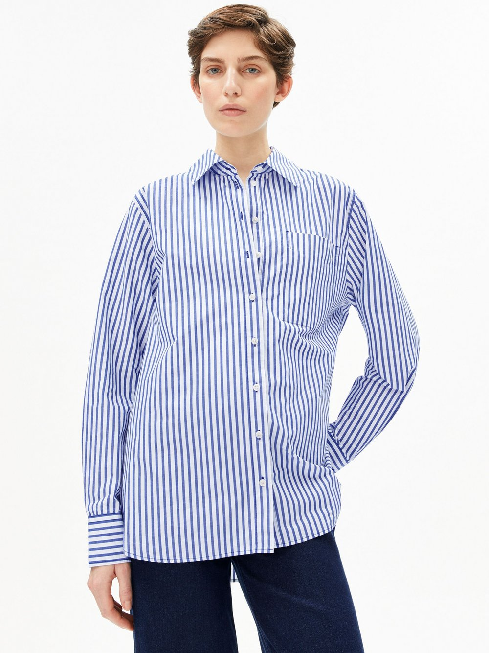ARMEDANGELS Damska bluzka koszulowa - Stripe Loose Kobiety Bawełna niebieski, S