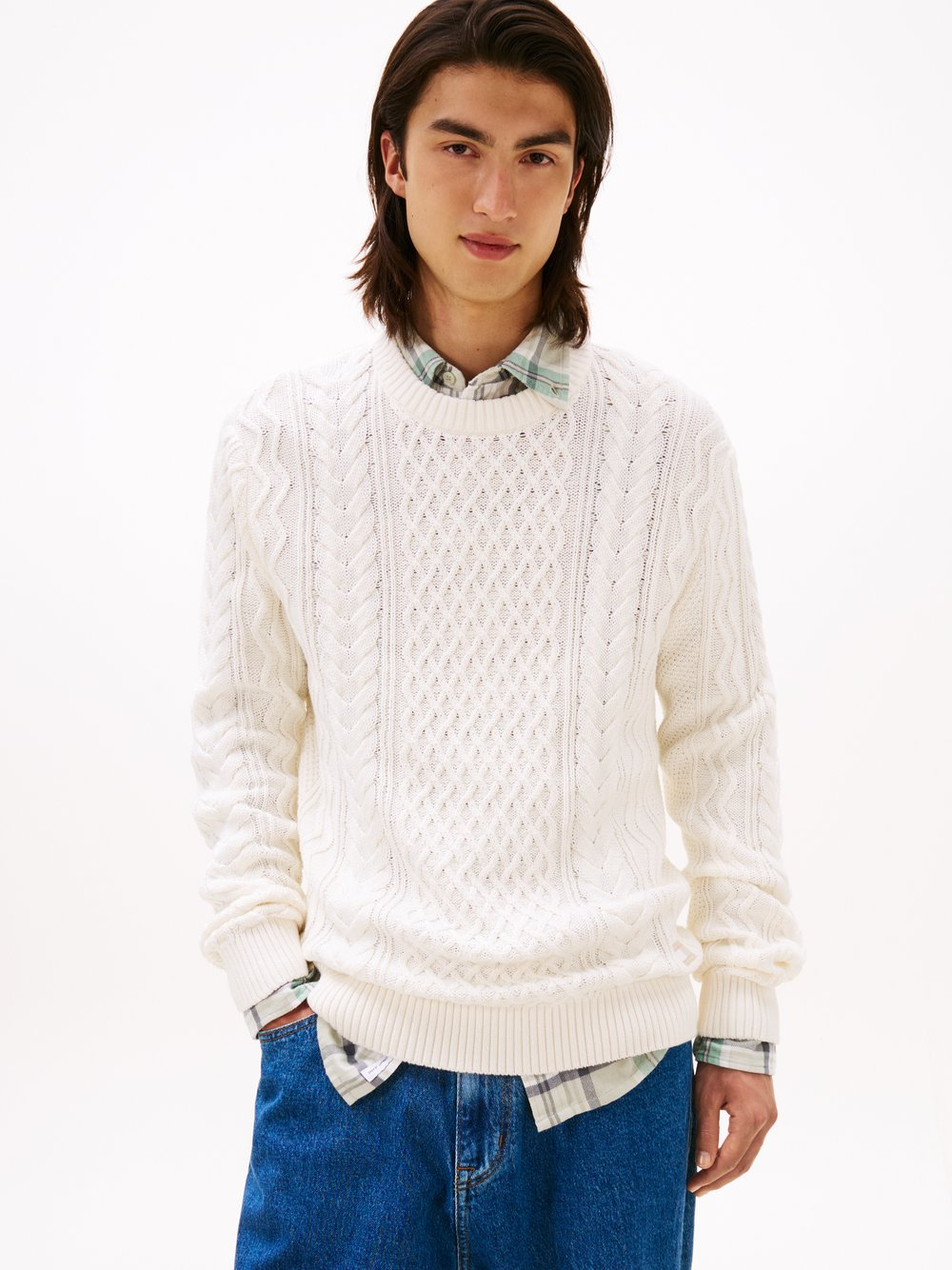 Tommy Jeans Męski sweter Mężczyźni Bawełna biały, L