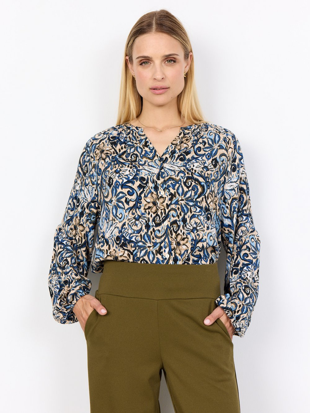 soyaconcept® Bluzka damska - Vava Kobiety wiskoza niebieski|beżowy, XL