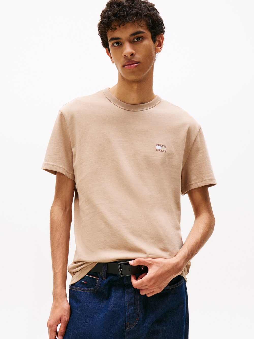 Tommy Jeans Koszulka męska Mężczyźni Bawełna beżowy, XL