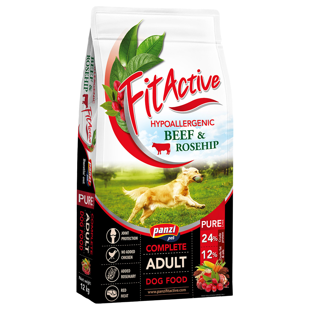 FitActive Pure Hypoallergenic, wołowina i owoce dzikiej róży - 12 kg
