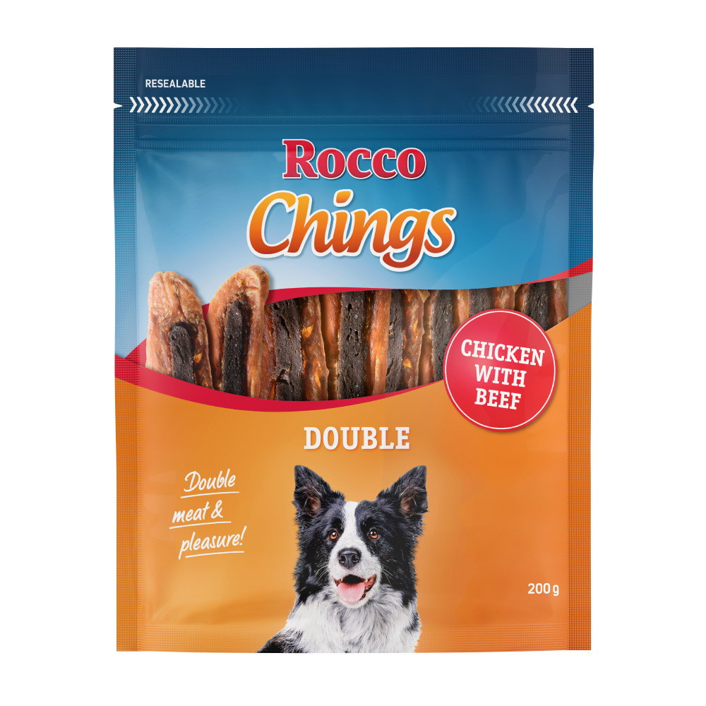 Korzystny pakiet Rocco Chings Double mięsne paski do żucia - Kurczak i wołowina, 12 x 200 g