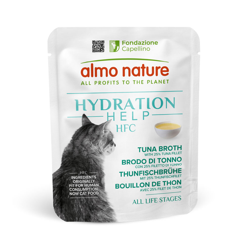 Almo Nature HFC Hydration Help, 6 x 50 g - Bulion z tuńczyka z filetem z tuńczyka