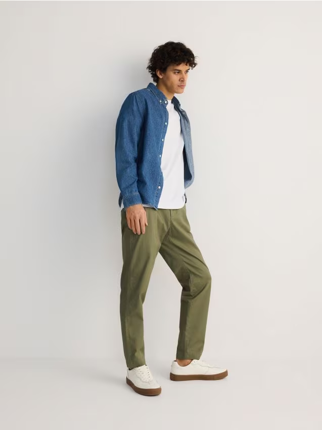Reserved - Spodnie chino slim fit - oliwkowy miniaturka
