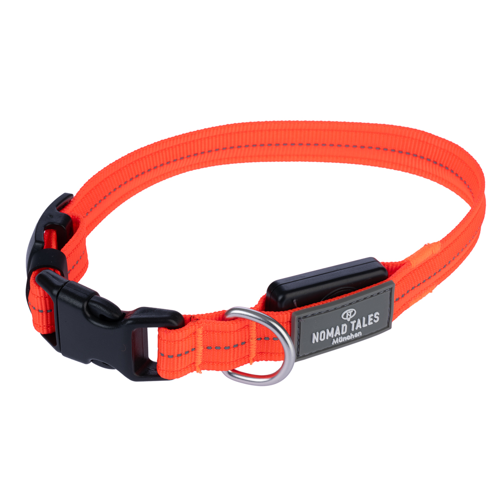 Nomad Tales Spirit USB LED nylonowa obroża, pomarańczowa - Rozmiar L: Obwód szyi 45-65 cm