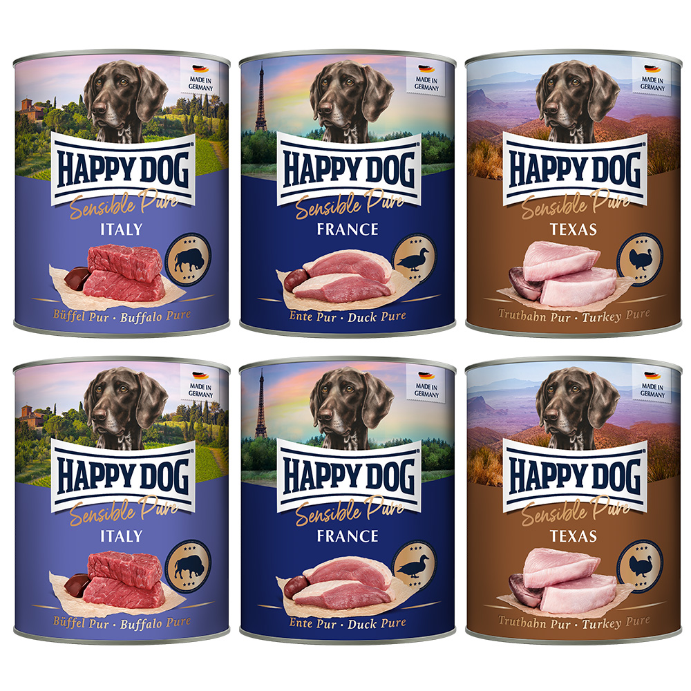 Happy Dog Sensible Pure, 6 x 800 g - Pakiet mieszany (Indyk, Bawół, Kaczka)