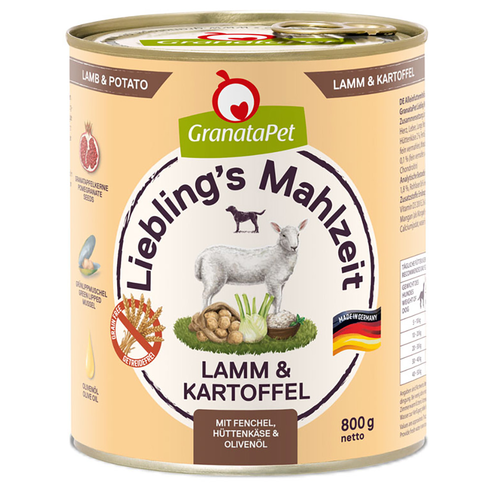 Pakiet GranataPet Liebling's Mahlzeit, 12 x 800 g - Jagnięcina i ziemniaki