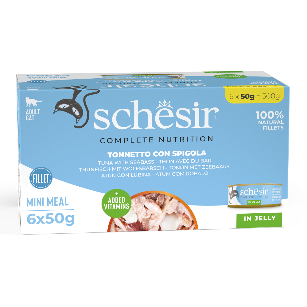 Schesir Complete Nutrition, filet w galarecie, 6 x 50 g w puszce - Tuńczyk z okoniem morskim