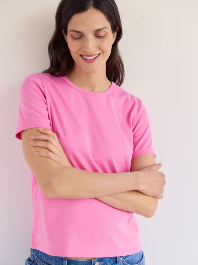 Reserved - T-shirt z bawełną - intensywny róż