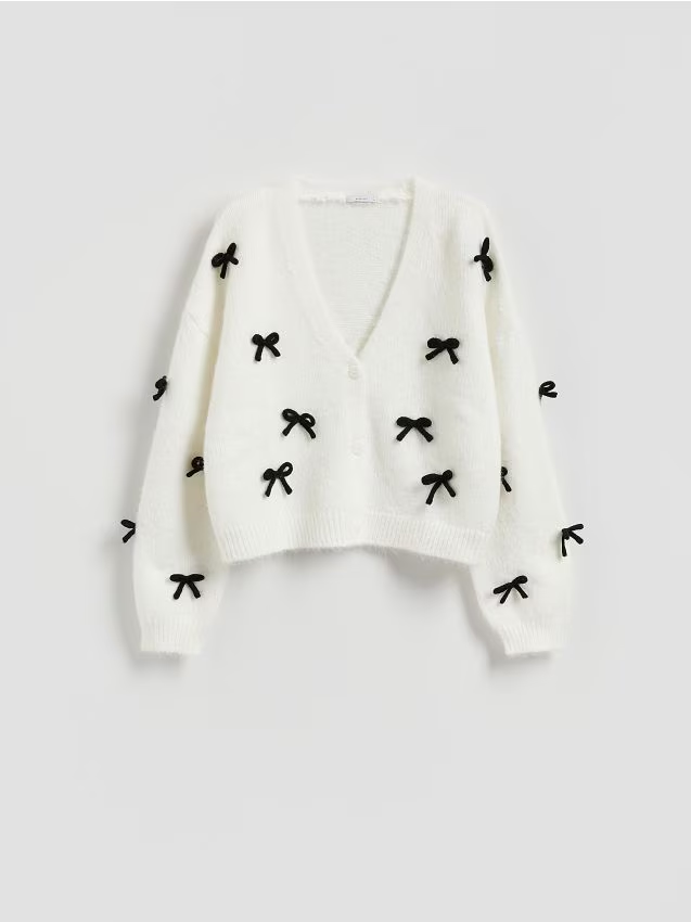 Reserved - Sweter z kokardami - kremowy