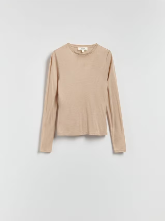 Reserved - Longsleeve z dodatkiem kaszmiru - beżowy