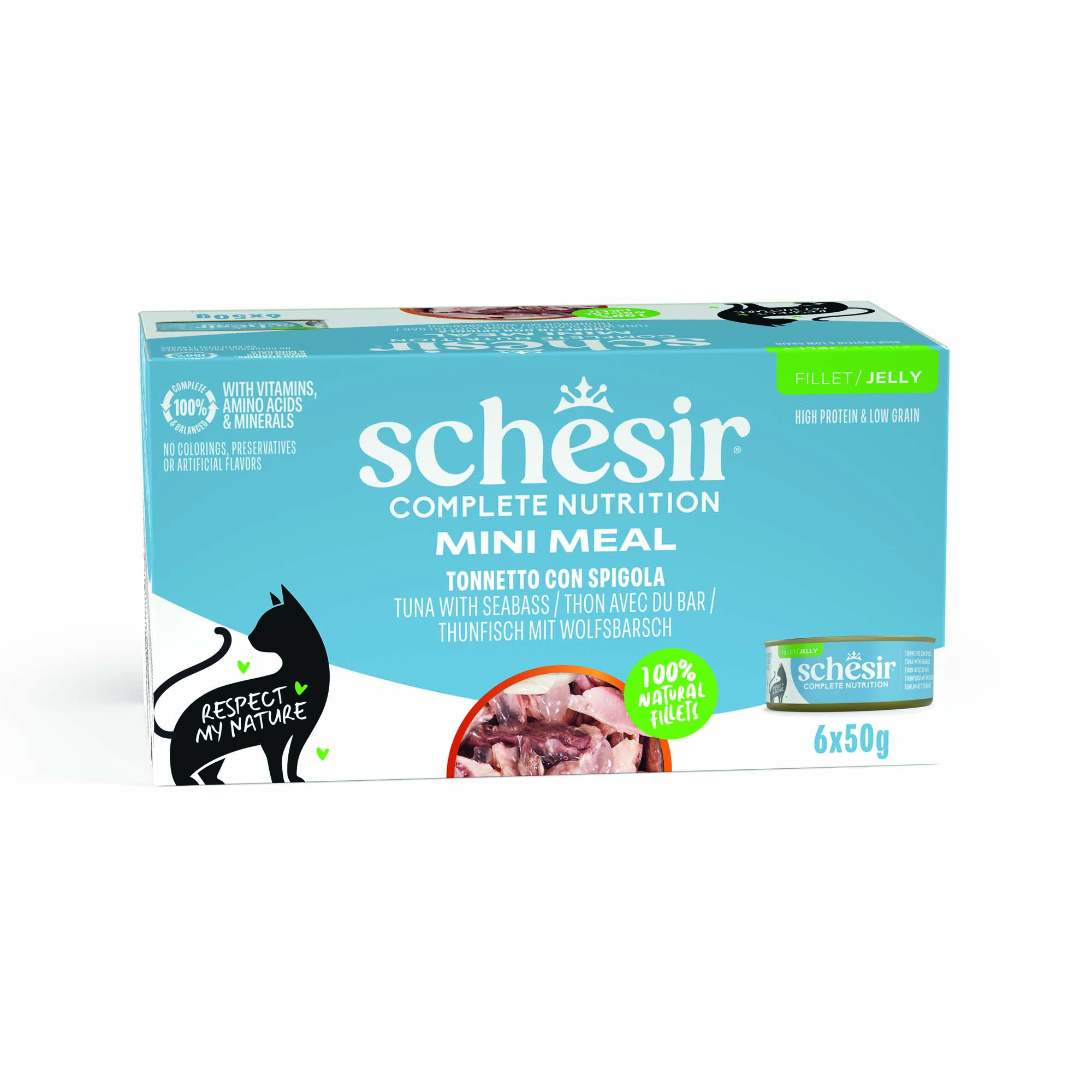 Korzystny pakiet Schesir Complete Nutrition, filet w galarecie, 24 x 50 g - Tuńczyk z okoniem morskim