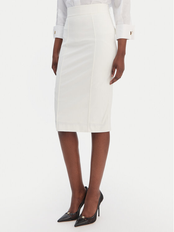 Elisabetta Franchi Spódnica ołówkowa GO-159-61E2-V360 Écru Regular Fit