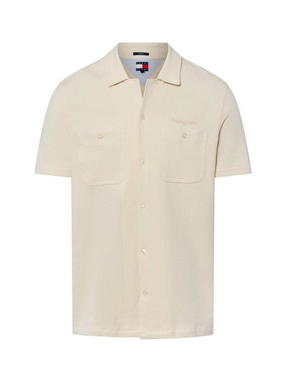 Tommy Jeans Męska koszulka z krótkim rękawem Mężczyźni Regular Fit Bawełna beżowy, S
