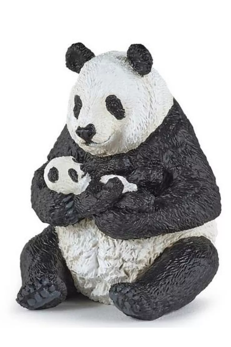 Panda z młodym siedząca