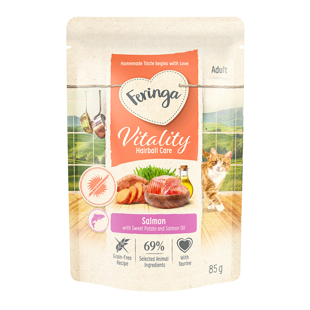 Feringa Vitality Hairball Care - Anti-hairball łosoś, 12 x 85 g