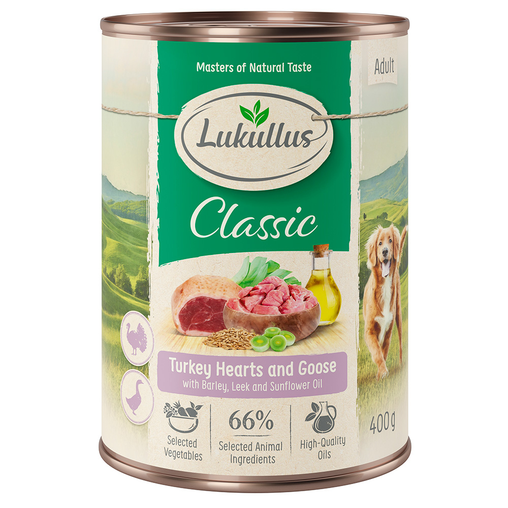 Lukullus Naturkost Adult, 6 x 400 g  - Serca z indyka i gęś