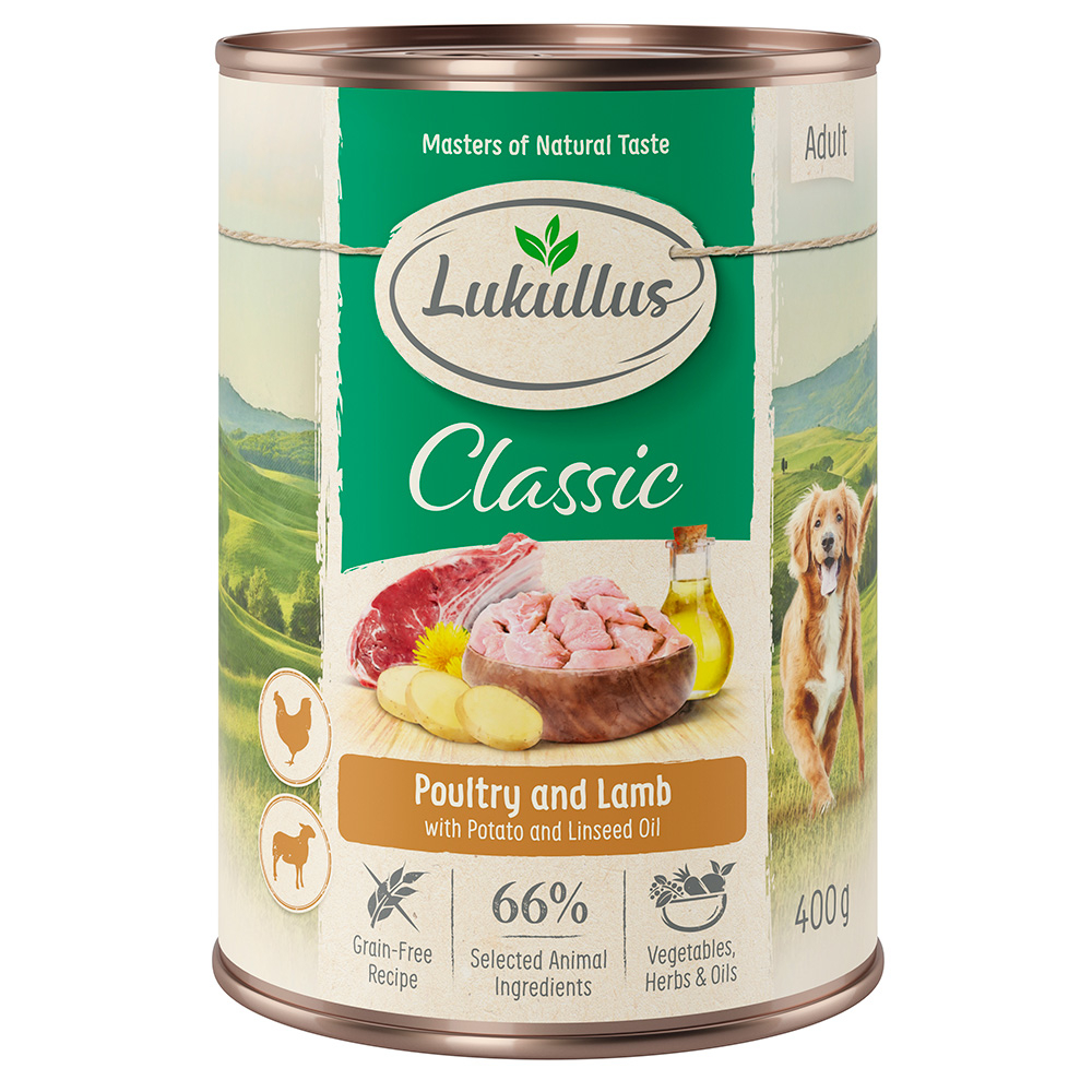 Lukullus Naturkost Adult, 6 x 400 g  - Drób i jagnięcina (bez zbóż)