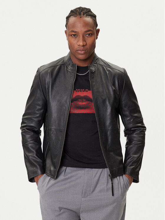 HUGO Kurtka skórzana Lokis-3 50540984 Czarny Slim Fit