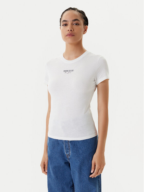 Tommy Jeans T-Shirt Essential DW0DW20913 Biały Slim Fit