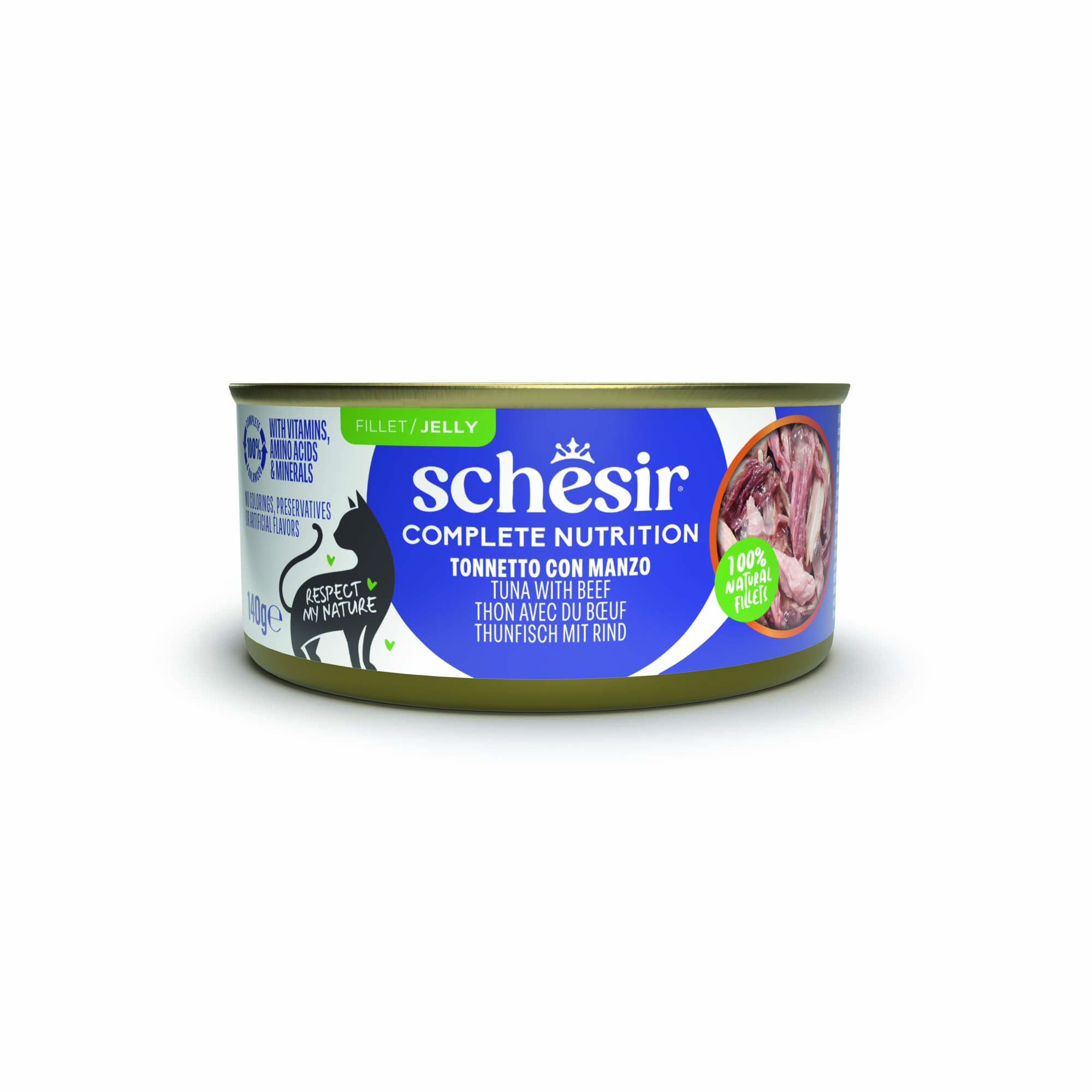 Korzystny pakiet Schesir Complete Nutrition, filet w galarecie, 24 x 140 g - Tuńczyk z wołowiną